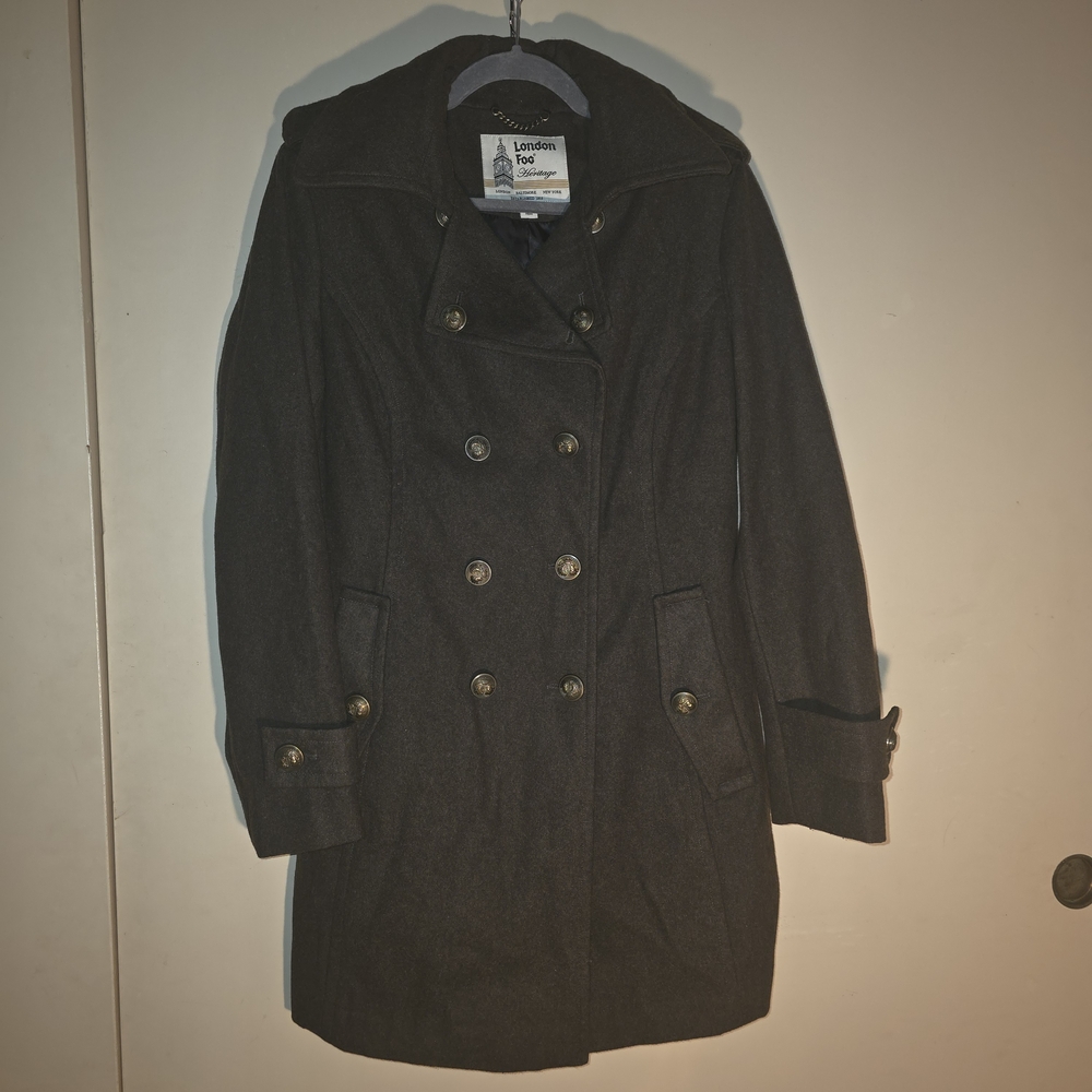 London Fog Women's Charcoal Double-Breasted Pea Coat